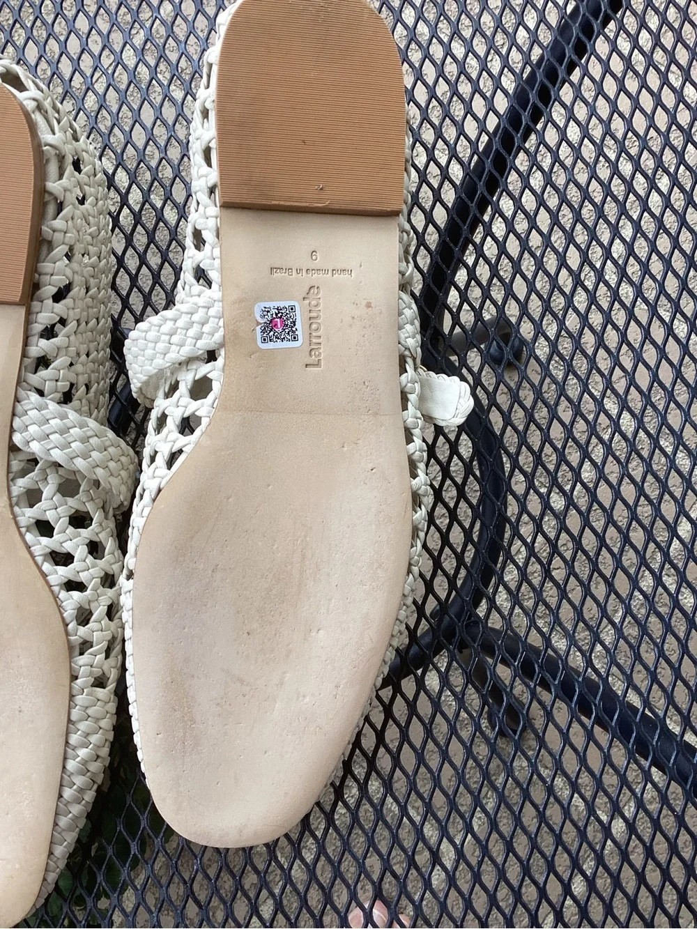 Larroude Woven Mary Jane Dress Shoes for Kids in Cream with Gold Buckle